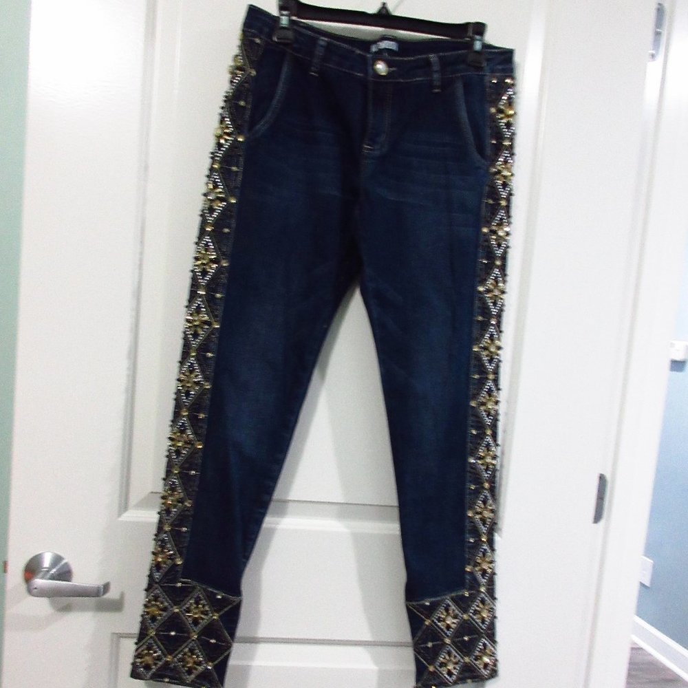 Beaded stretch jeans Style  sz 8 blue
